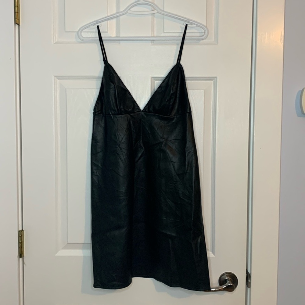 Victoria’s Secret Sexy Black Faux Leather Lingerie Slip Dress Size Medium